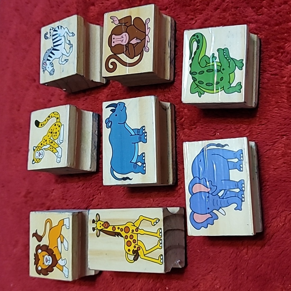 Set of 11 African Wildlife Wooden Rubber Stamps